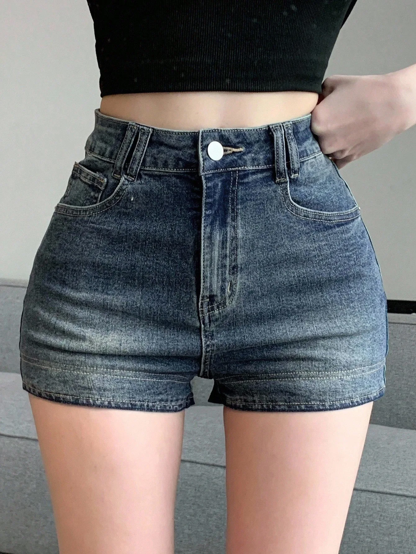Summer New Women's High-Waist Elastic Denim Shorts Sweet Girl Style Slimming Shorts High Waist Flared Mini Jeans Shorts шорты view 6