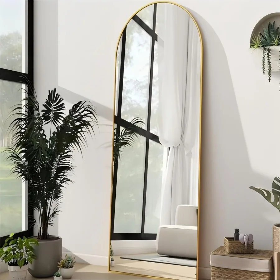 

58"x 18.5" Full Length Arch-Top Mirror with Metal Frame Stand Wall-Mounted Gold