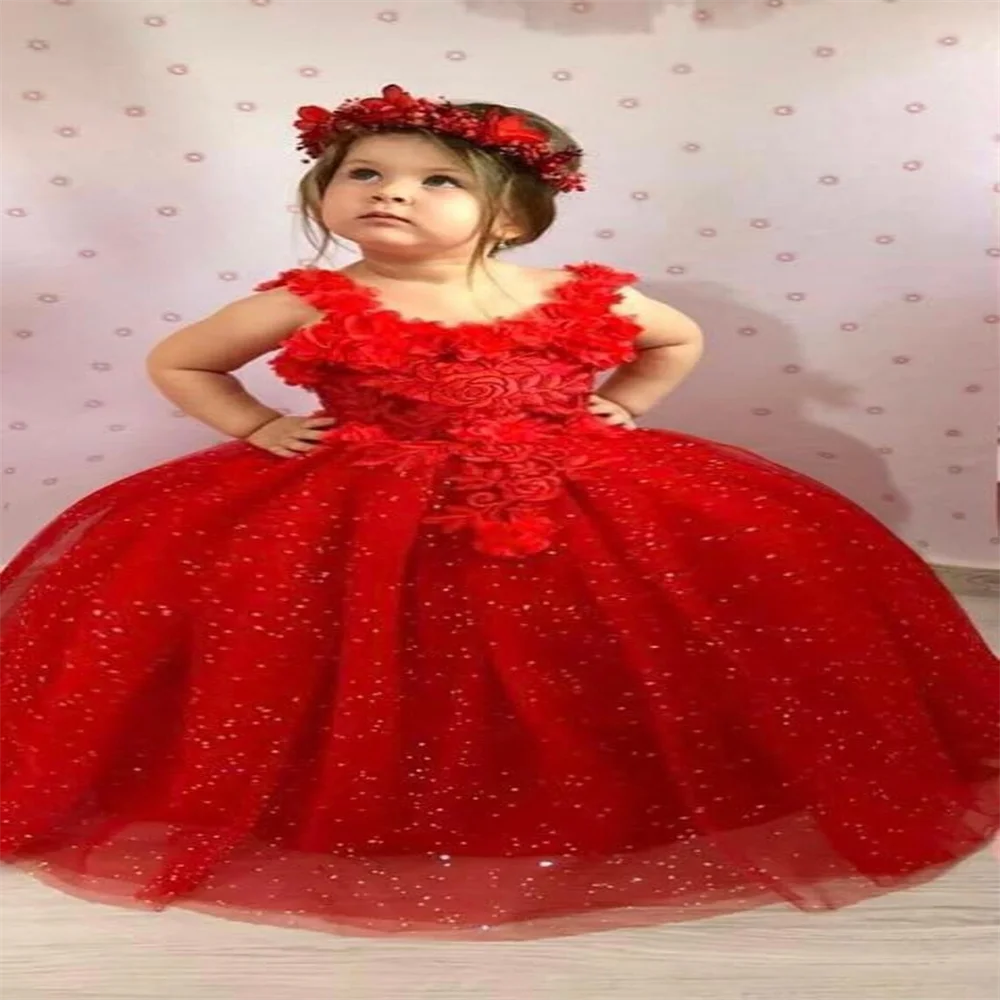 Vestido vermelho para batismo de bebê, flor, menina, aplique de aniversário, primeiro aniversário, sessão de fotos, princesa, vestido de comunhão