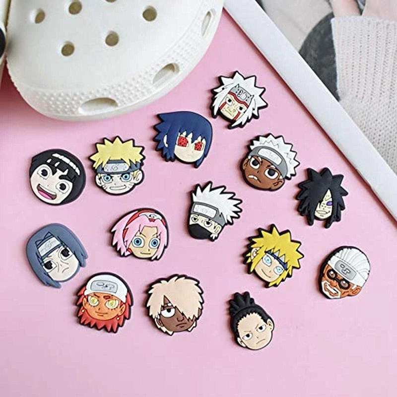 14 Pcs Anime Naruto PVC Cartoon Shoes Charms Waterproof Sandals Decorate Accessories Buckle Decorations Toys for Children Gift