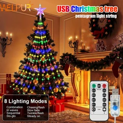 3M 2M LED Christmas Tree Pentagram Light String USB Christmas Waterfall Lights Wedding Party Room Decoration Holiday Lighting