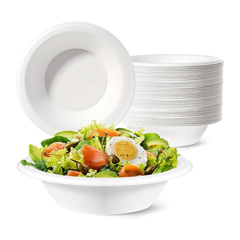 

ABGG-Paper Bowls Disposable Bowls 100 Pack, Sugarcane Bowls Compostable Soup Bowls For Hot Food Party BBQ Picnic 680Ml