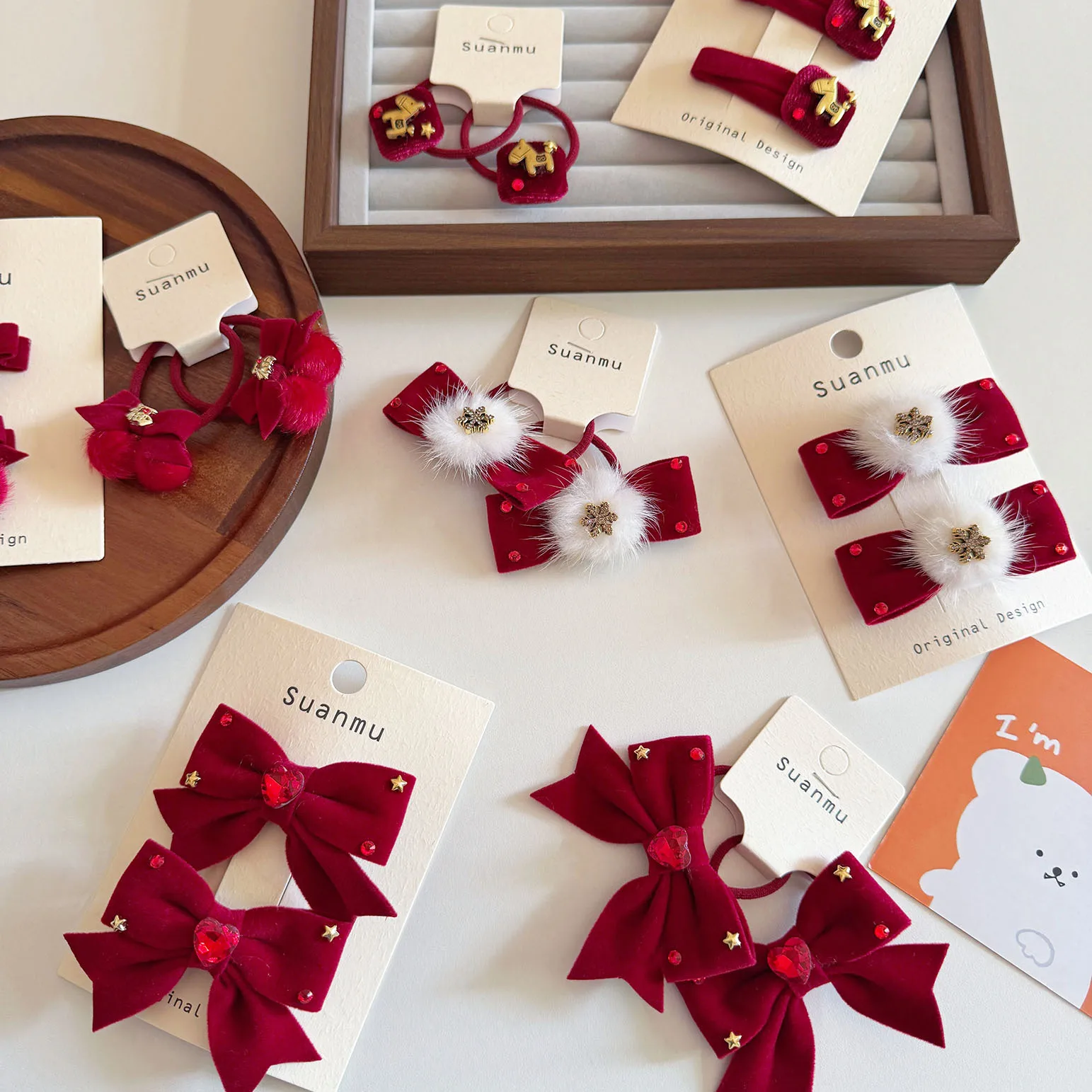 High Quality Non Slip Red Bow Fruit Hair Clip with Elastic Ponytail Holder for Toddler Girl Side Bangs New Year Gentle