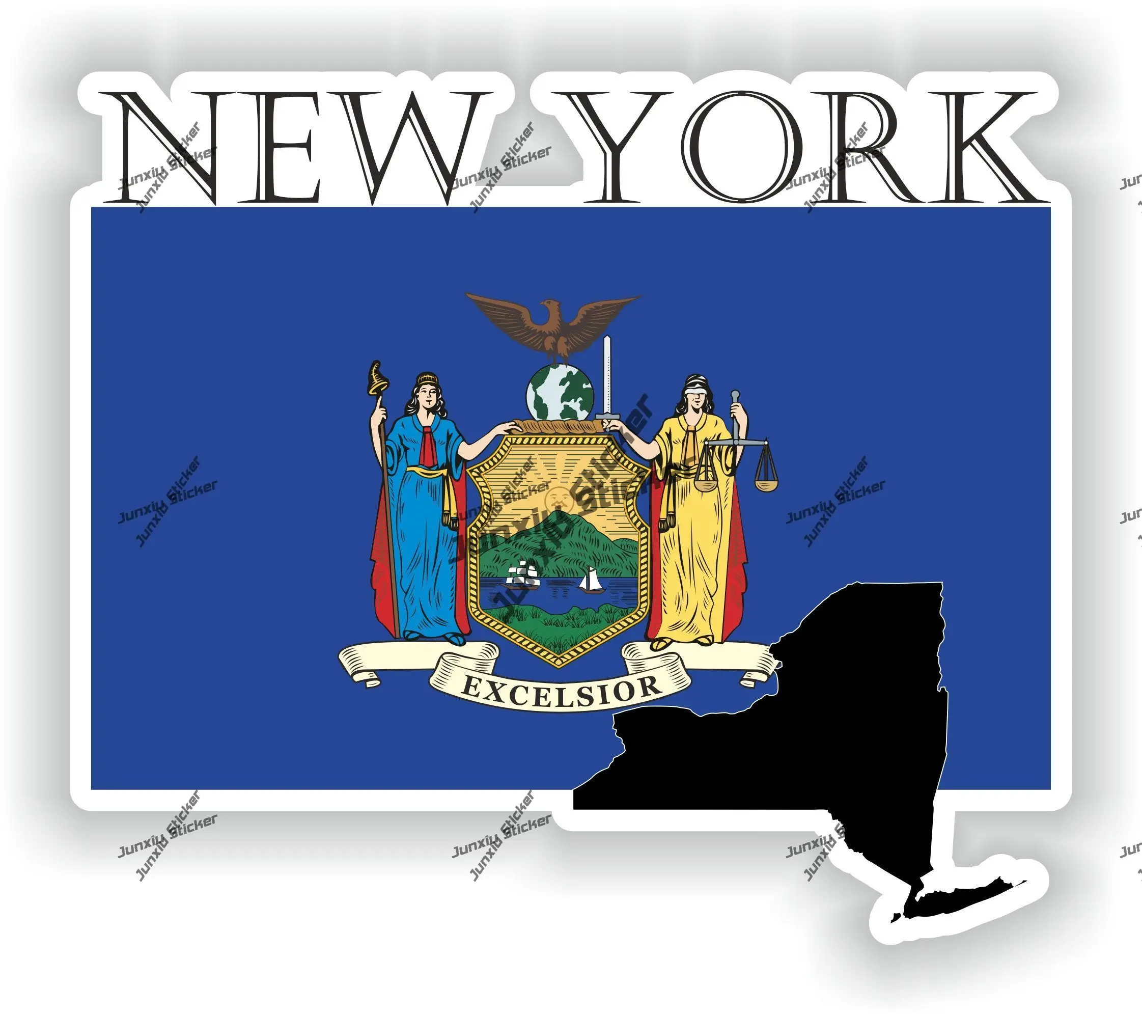 New York Sticker Coat of Arms of New York Flag with Map Badge Waterproof Decal Decor for SUV Window Car Bike The Whole Body