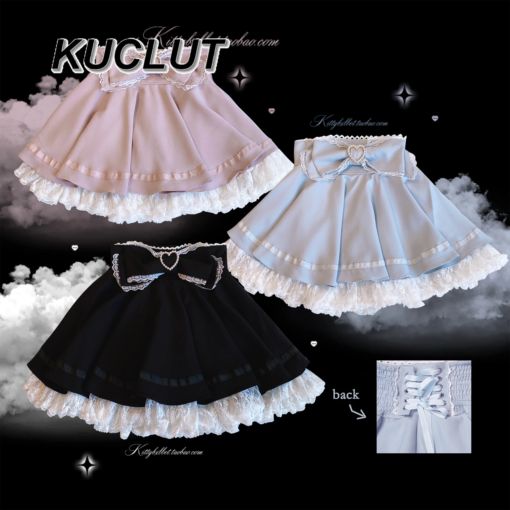 

Simple Casual Lace Heart Button Lace Puffy Short Mini Skirt Solid Color Fashion Summer Women's High Waist Skirts Japanese Style