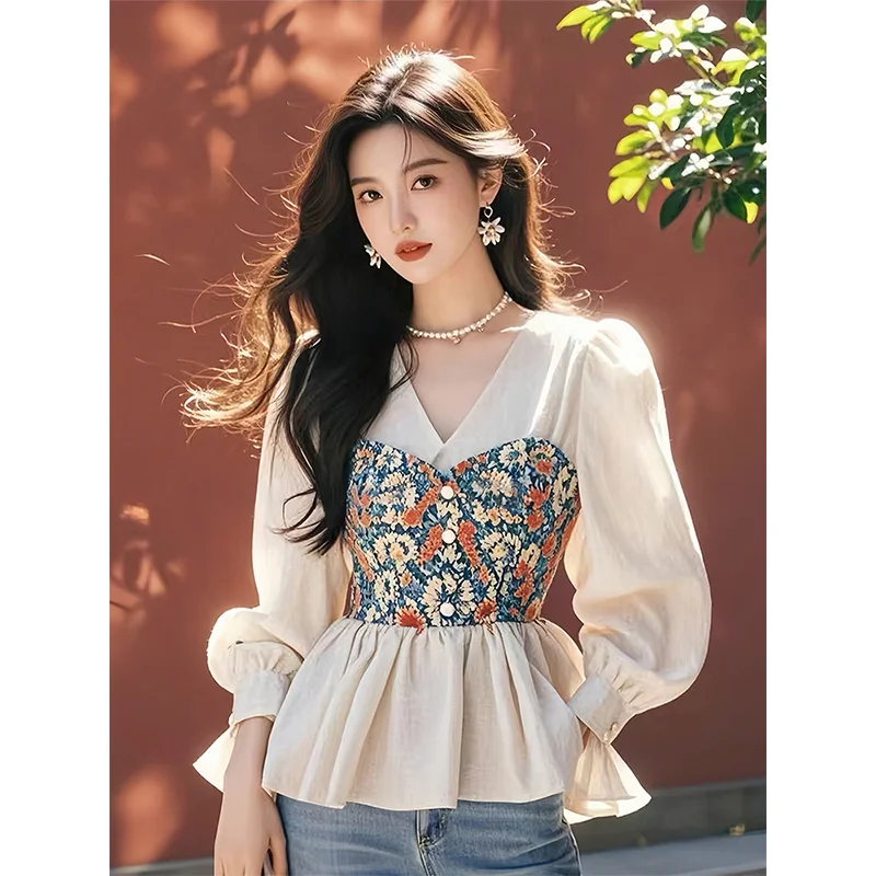 

Long Sleeve Shirts Womens Cotton Pleated Relaxed Fit Work Minimalist Feminine Comfortable Elegant Romantic Daily Vacation Wear