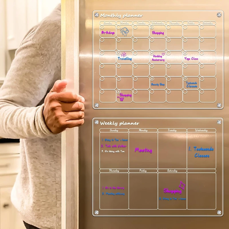 Acrylic Magnetic Calendar for Fridge Meal Planner Magnetic Clear Dry Erase Board Calendar for Refrigerator Fridge Magnetic Board