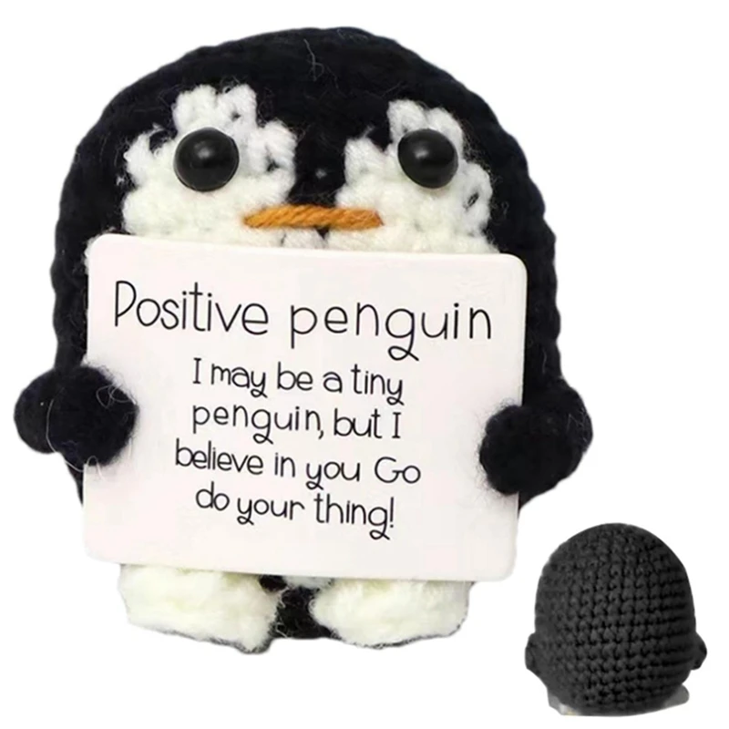 Roll Over Image To Zoom In Aeutwekm Emotional Support Penguin Crochet Doll With Positive Card - Cute Crochet Doll