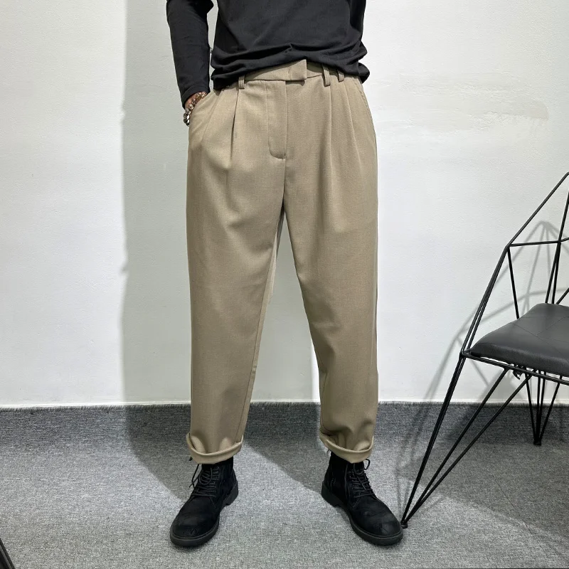 Herfst Eenvoudige Stijl All-Match Niet-strijken Draperen Casual Pak Broek Harajuku Populaire Ruan Knappe Retro Rechte pijpen