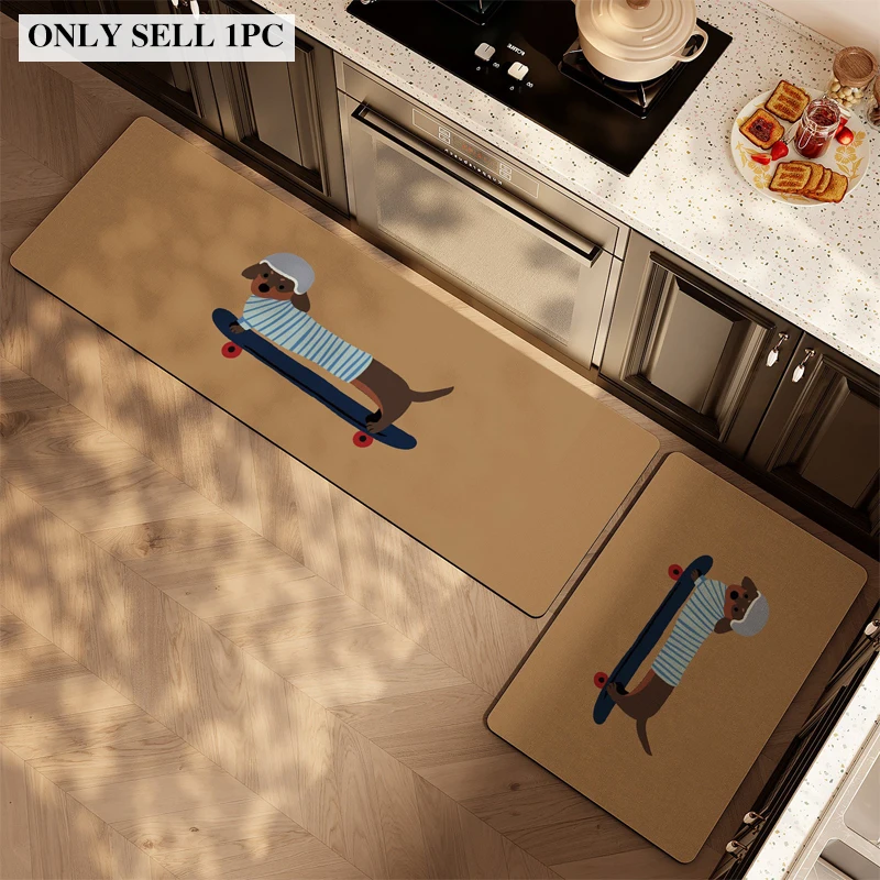 Kitchen Carpet Waterproof PVC Leather Floor Mat Dachshund Dog Rug Oil-proof Non-slip Carpets Home Decoration Alfombra 양탄자