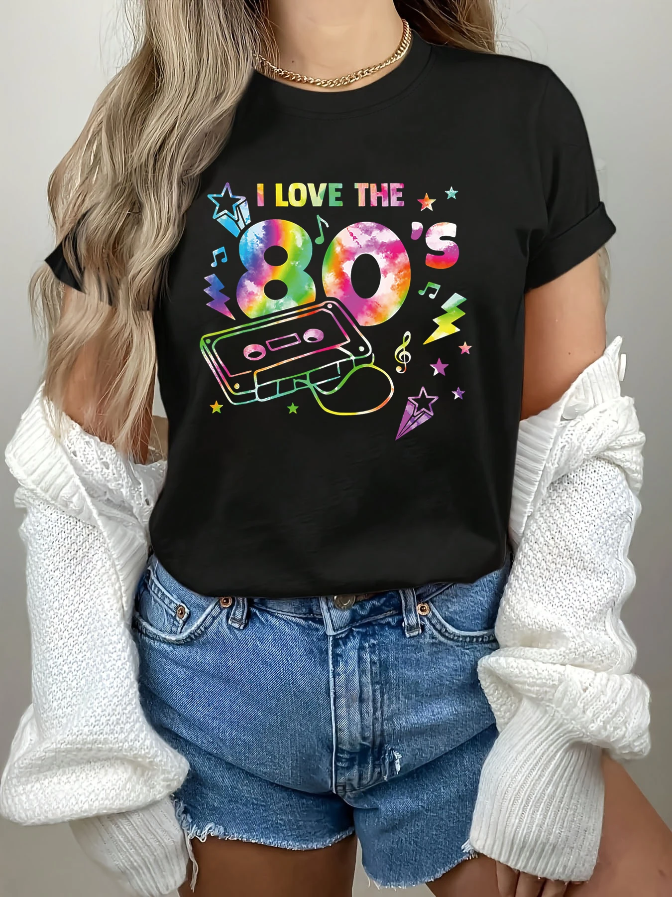 

Women's T-shirt Short Sleeve I LOVE THE 80'S Letter Print Crew Neck Casual Top For Summer & Spring