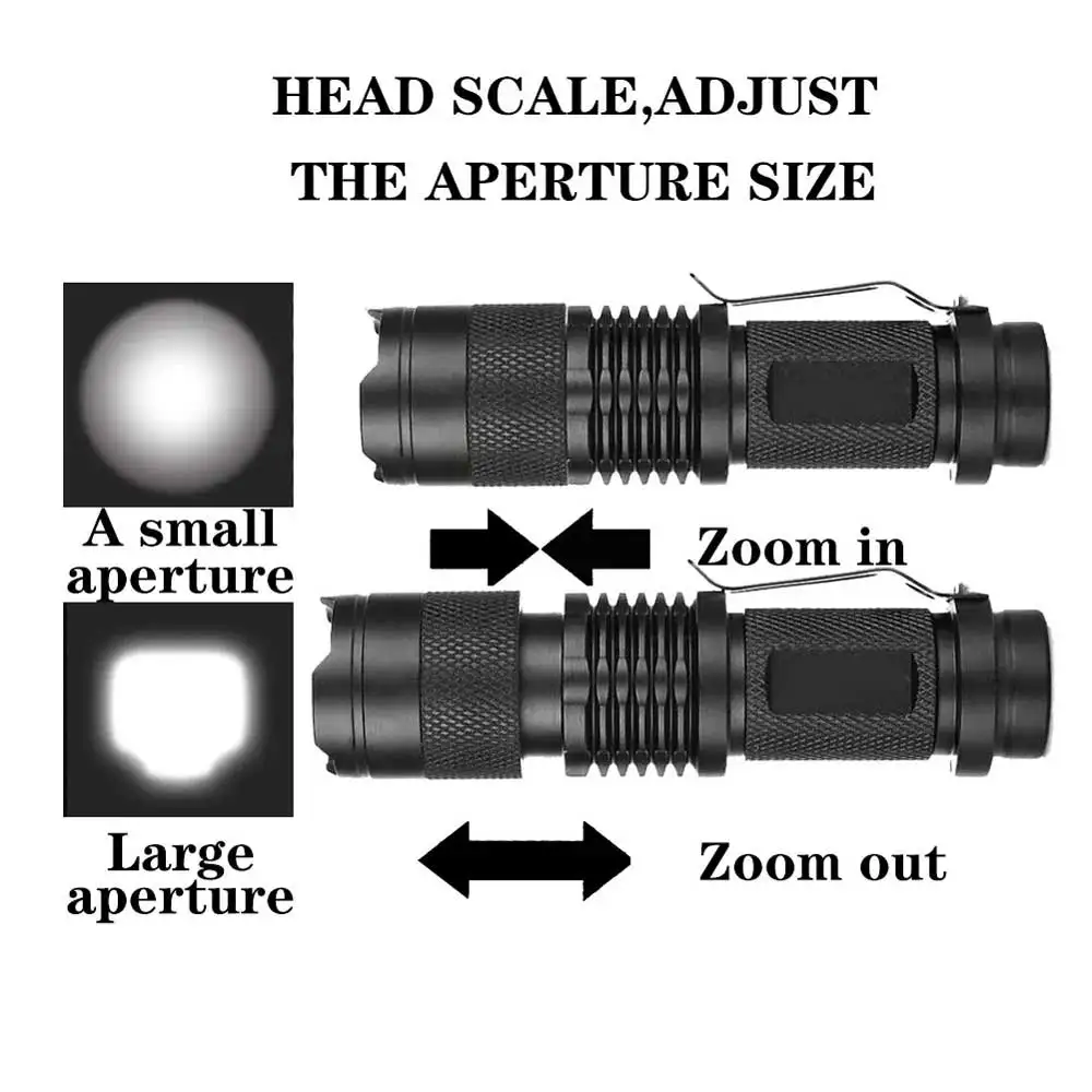 Lámpara de Flash de trabajo portátil, linterna LED blanca con zoom, iluminación con batería AA 14500, 3 modos