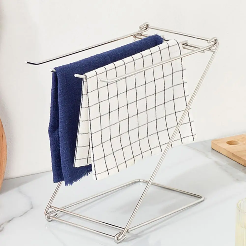 

Thickened Stainless Steel Towel Rack Stainless Steel Kitchen Towel Holder 4-arm Foldable Dishcloth Rack Free for Countertop