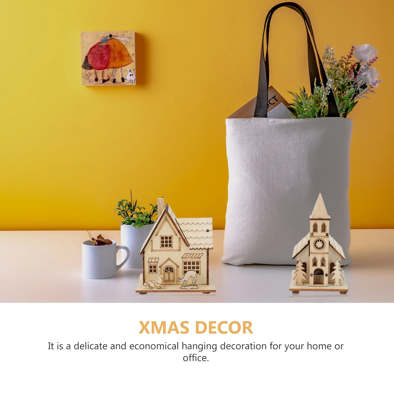 

2Pcs Wooden Luminous Christmas Pendant Beige LED Night Light Tree Hanging Xmas Decor Home Hanging Ornament Glowing Light