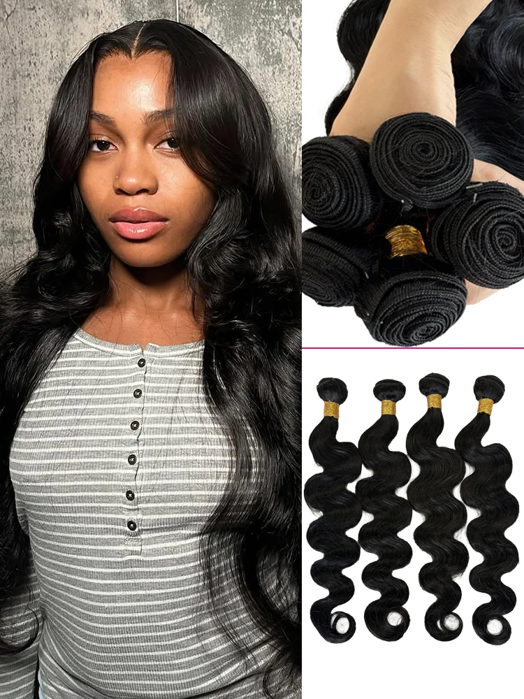 Black Body Wave Brazilian Human Hair Bundles 100% Unprocessed Virgin Hair Weave Extensions 14 16 18 20 30 36 Inches Human Hair