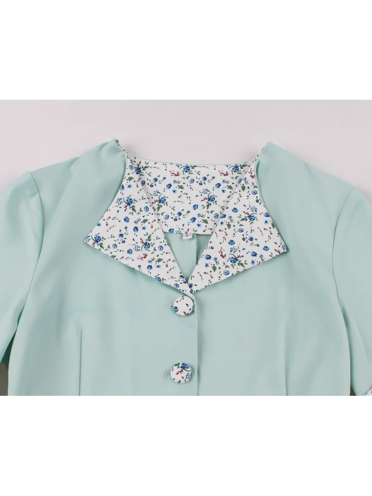Robe élégante en Patchwork de fleurs pour femmes américaines, manches courtes, revers, douce, ceinture de rendez-vous du thé de l'après-midi, robe de transport décontractée