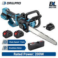 Drillpro 200W 12 Inch Chainsaw Telescopic Brushless Lithium Bar 11m/s Chain Speed Rechargeable Cordless Electric Saw for Cutting