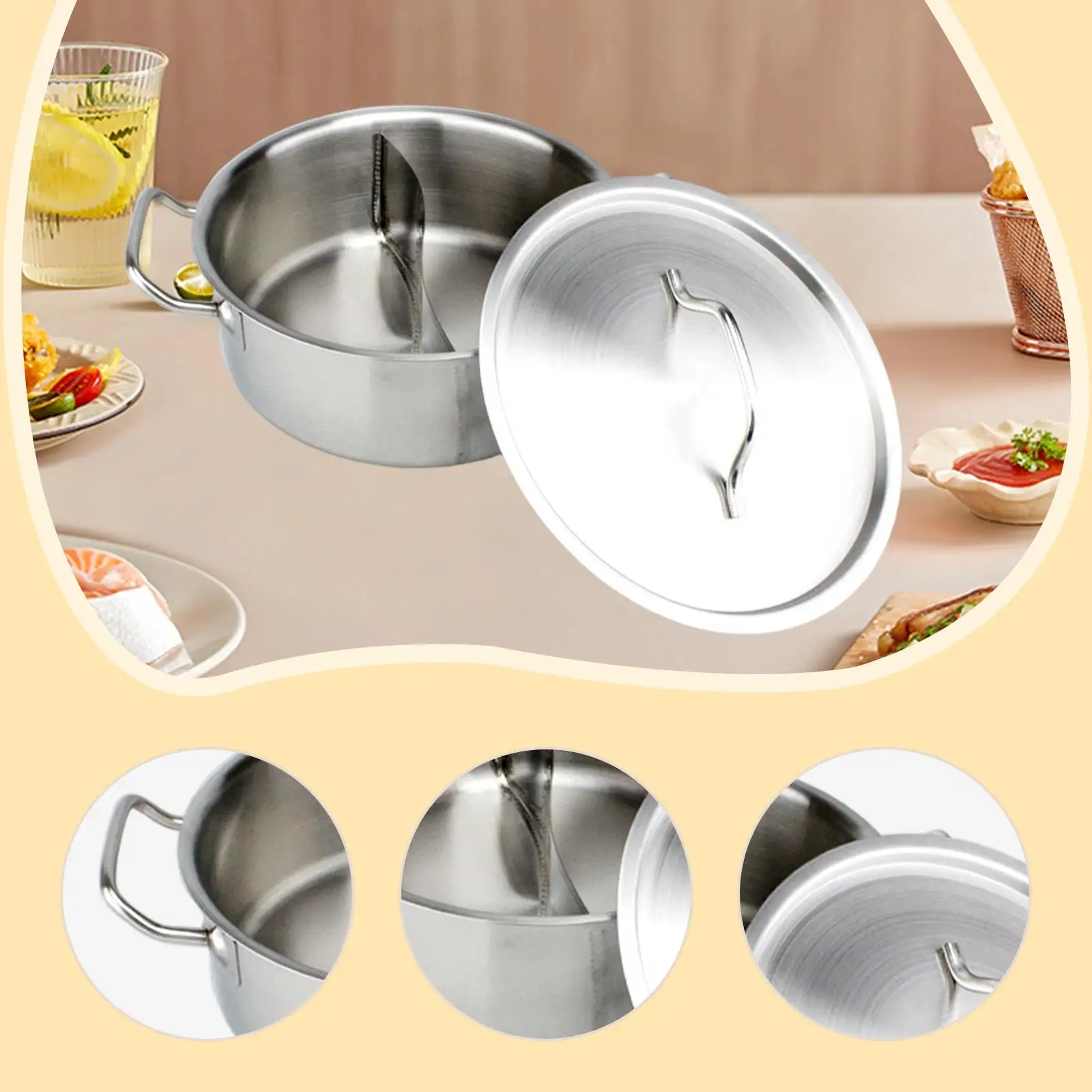 Double Soup Boiling Hot Pot Stainless Steel Divider Cooking Pot for Restaurant Family Get Together