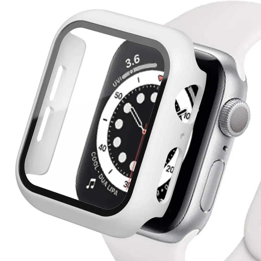 Gehärtetes Glas + Abdeckung für Apple Watch Gehäuse Zubehör 45 mm 41 mm 44 mm 40 mm 42 mm Displayschutzfolie Apple Watch Serie 9 4 5 6 SE 7 8