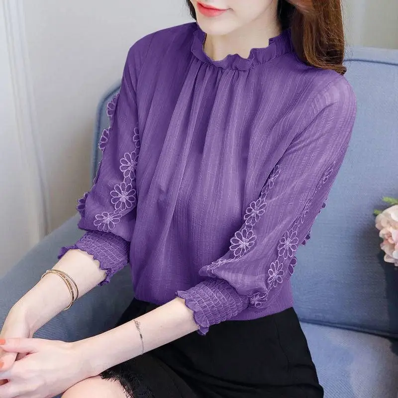 Temperament Sweet Lace Top 2023 Spring/Summer Korean Version New 3/4 Sleeve Fashion Chiffon Shirt for Women