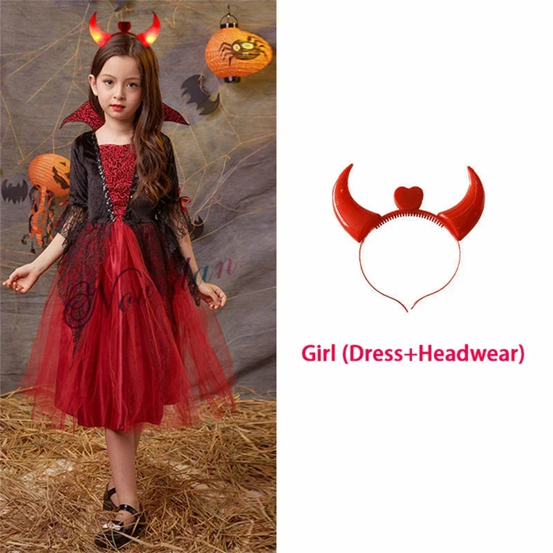 Halloween For Kids Boy Girls Gothic Costume Scarlet Witch Party Clothes Horns Fantasia Prince Vampire Cospla MN9