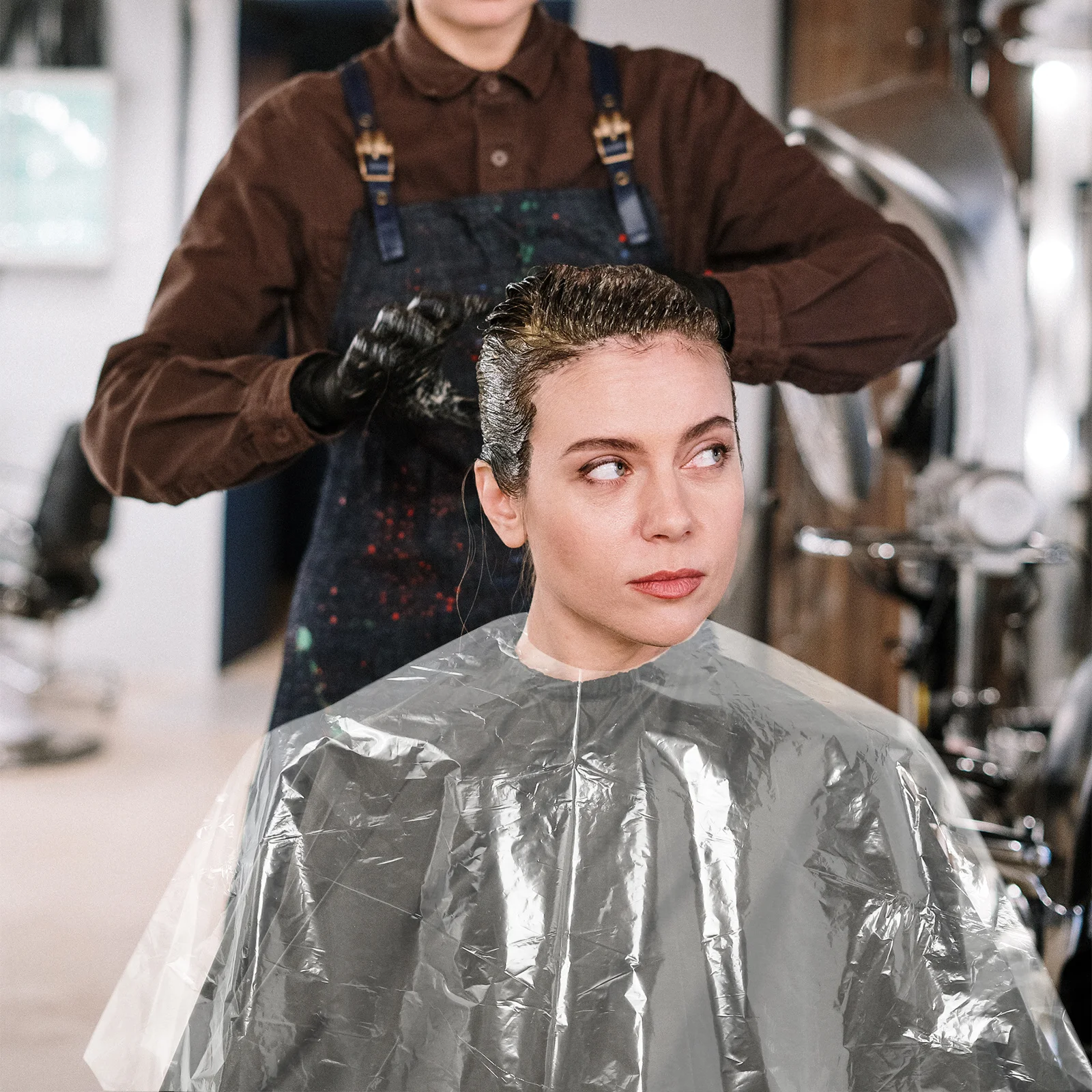 

70Pcs Disposable Heart Shaped Hair Dye Capes Clear Salon Hairdressing Capes for Hair Coloring Perming Protection for Salon and