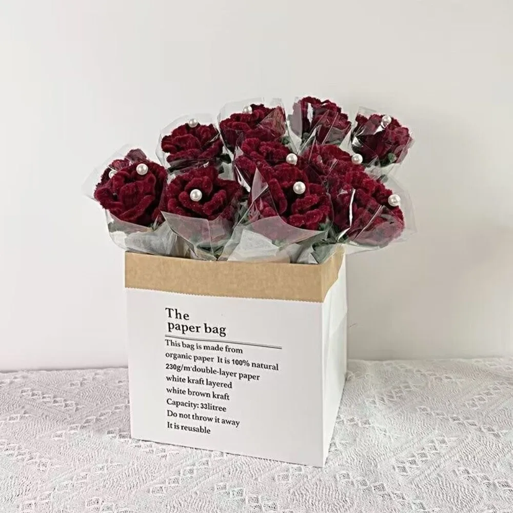 

Handmade Crochet Rose Bouquet Valentine's Day Birthday Gift Home Decoration Rose Flower Long-lasting Artificial Flower Bouquet