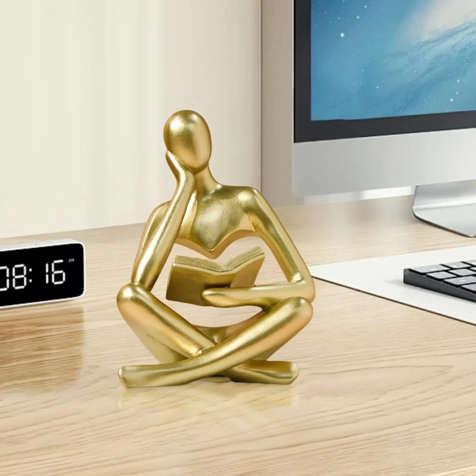 Bookshelf Decor Thinker Statue - Abstract Art Reading Thinker Sculpture Figurine Aesthetic, Modern Home Decoration for Living