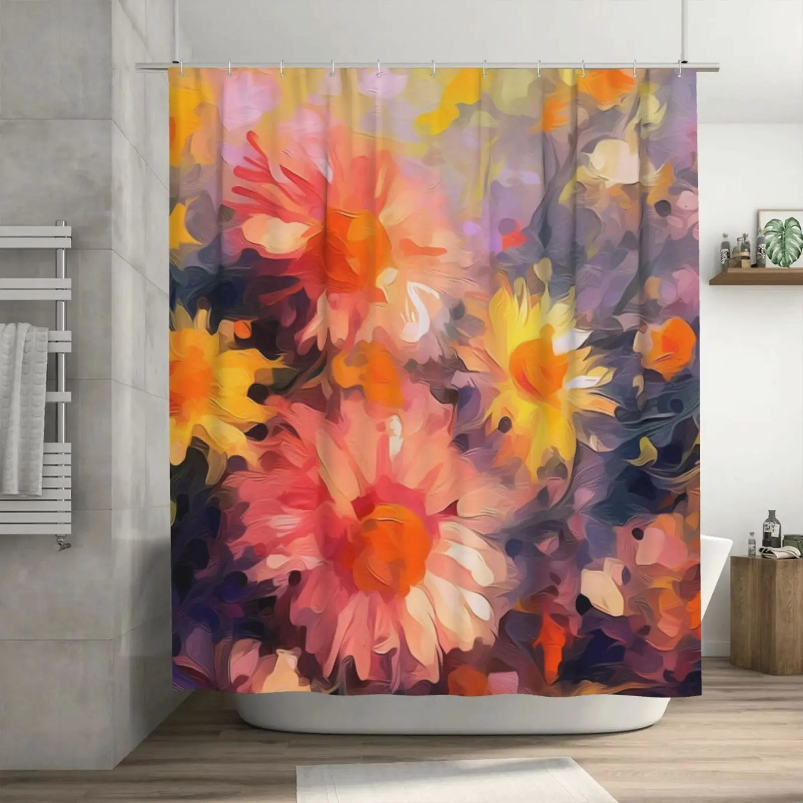 

Bathroom Curtains Oil Painting Style Bathroom Shower Curtains Polyester Curtains Bathroom Accessories Without Hooks 180X180CM