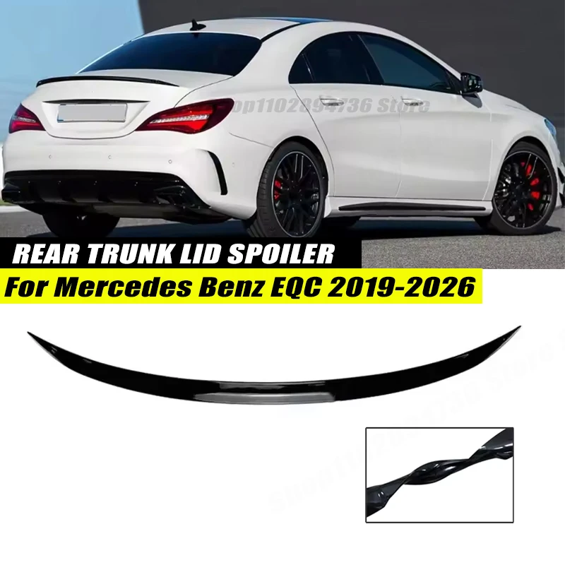 120CM Gloss Black Soft Rubber Rear Trunk Spoiler Lip Splitter 5D Carbon Look For Mercedes Benz EQC 2019-2026