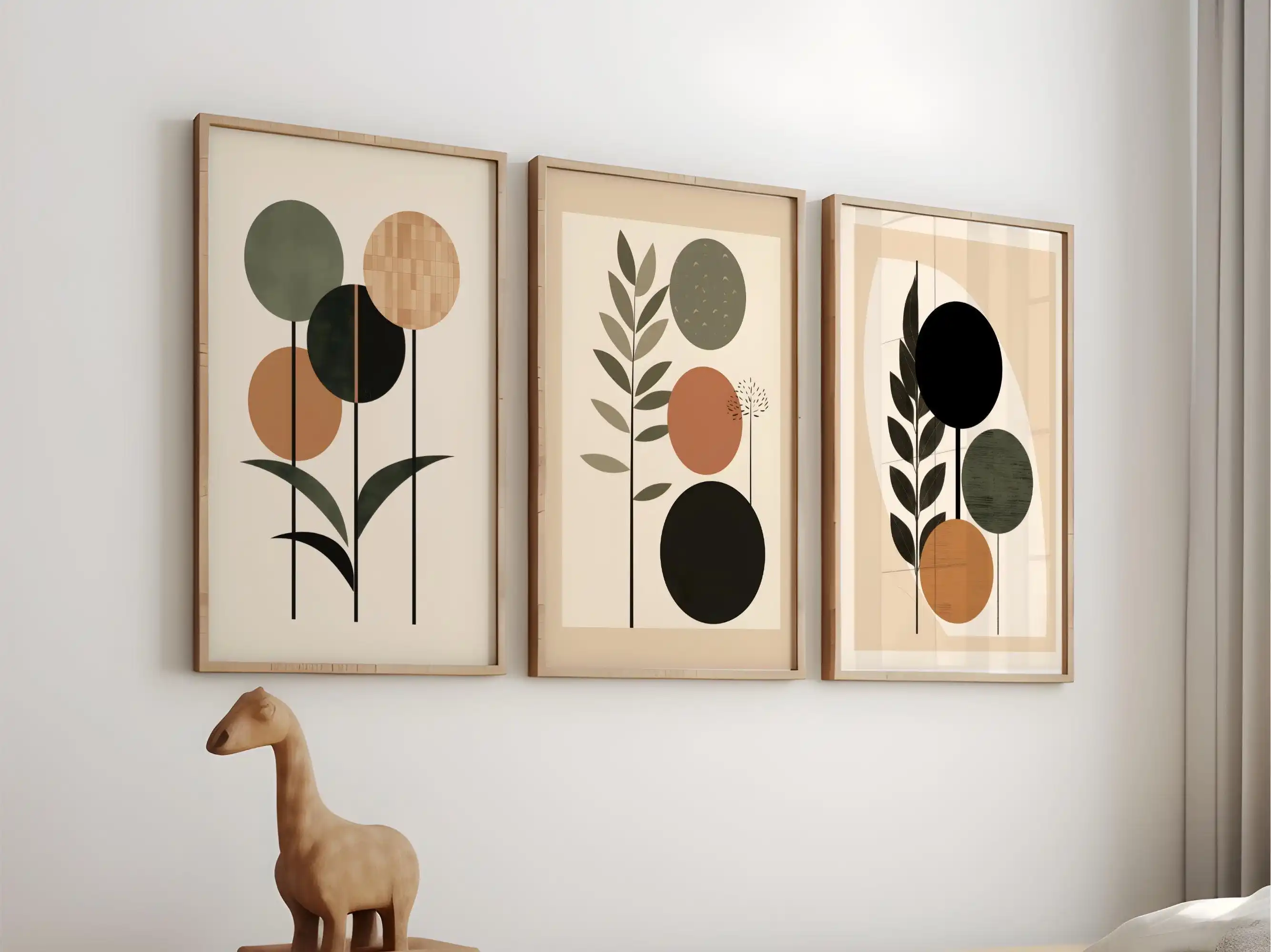 Abstract Botanical Wall Art Set, Scandinavian Boho Sage Green Terracotta Geometric Leaf Canvas Prints,Minimalist Home Decor Gift