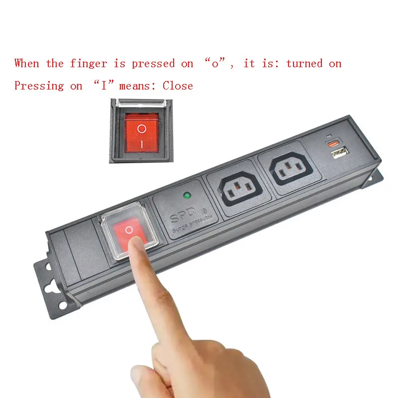 Aluminum alloy shell high-power C13 socket 1-8AC, with C14 port double break switch surge protection TPC charging