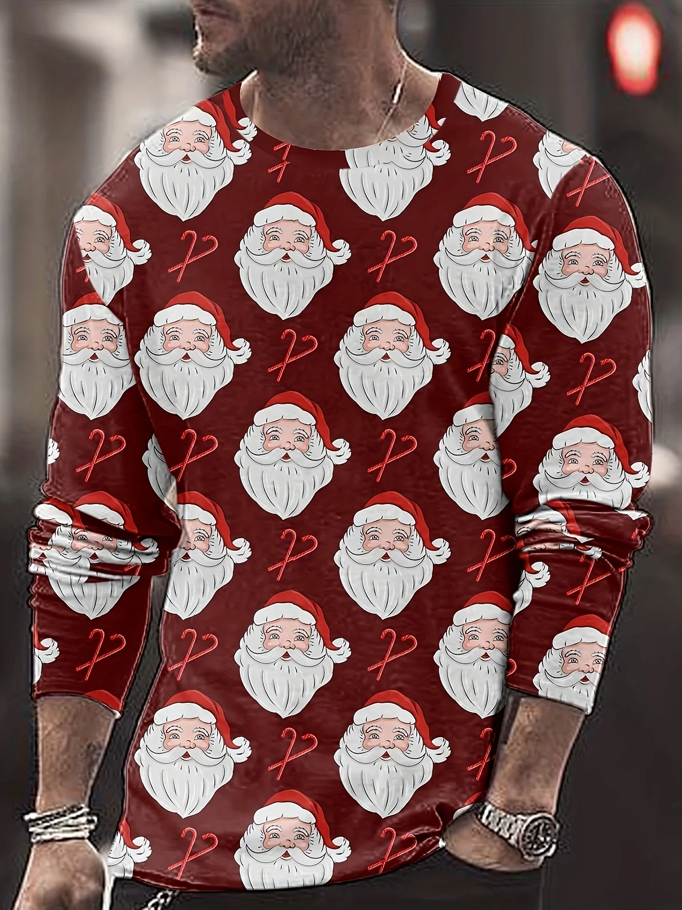 

3D Print Cute Santa Clause Graphic Men's T-Shirts Simple Design Long Sleeve Round Neck Tops Fashion Casual Autumn Winter Clothes