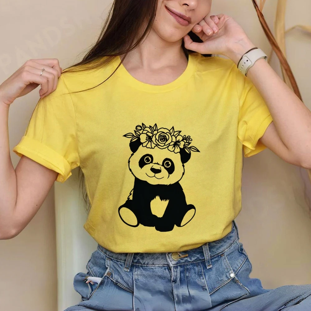 Floral Crown Panda Women's t-Shirt Panda Cuddly Cutie Chic Panda Print Tee Fashion Stylish Animal Lover Panda Friends Gift