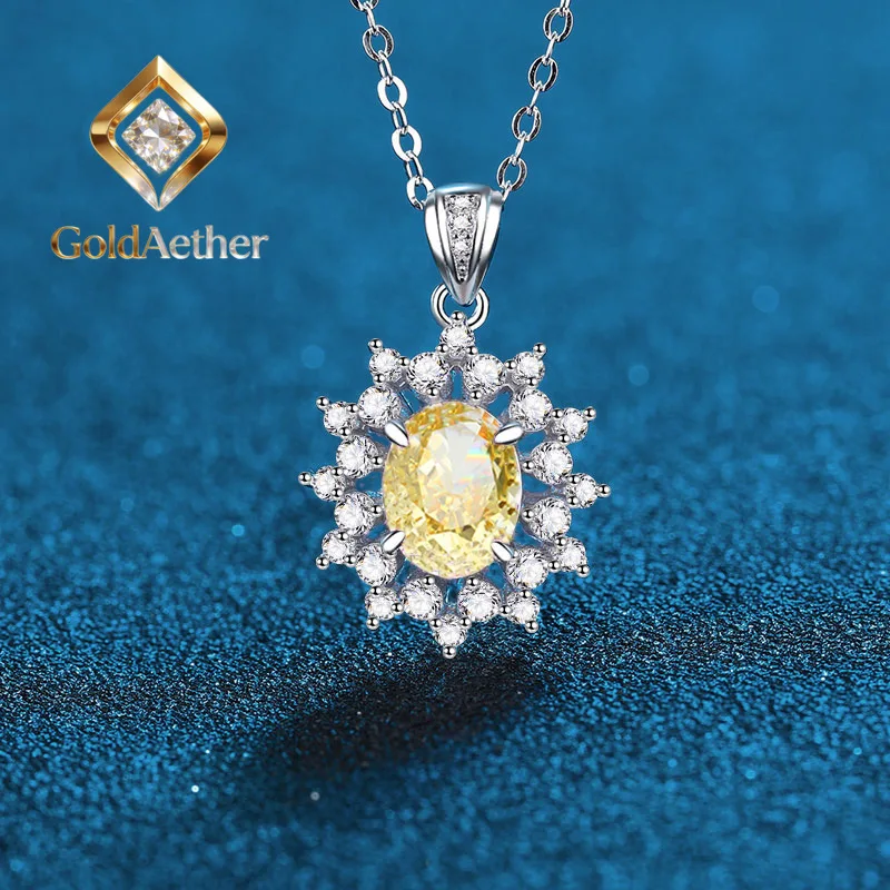 

GoldAether Luxury Solid Platinum PT950 Rose Red Yellow Sea Blue Pink Reddish Women's Pendant Necklace
