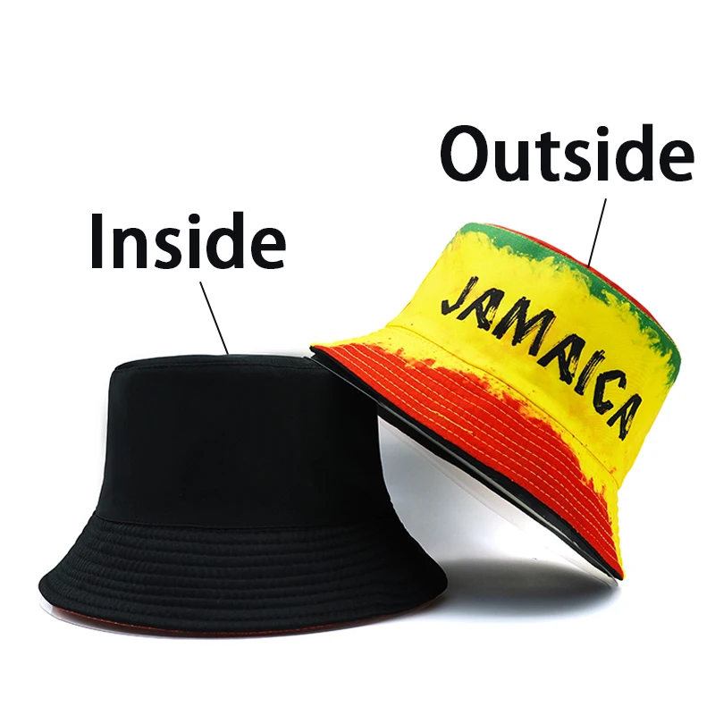 Bocca Jamaica Printing Bucket Hat Rasta Letter Pattern Red Yellow Green Fisherman Hats Location Design Panama Bob Cap Sunshade