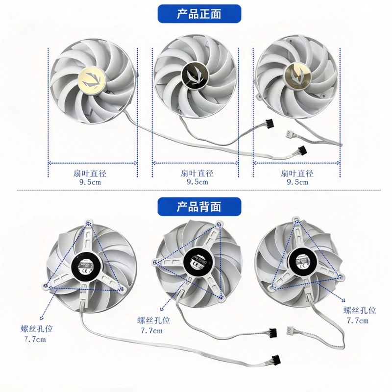 Replacement Cooling Fan for ZOTAC RTX5090 SOLID OC WHITE Graphics Card,95mm Fan Dia,77mm Mounting Hole Spacing