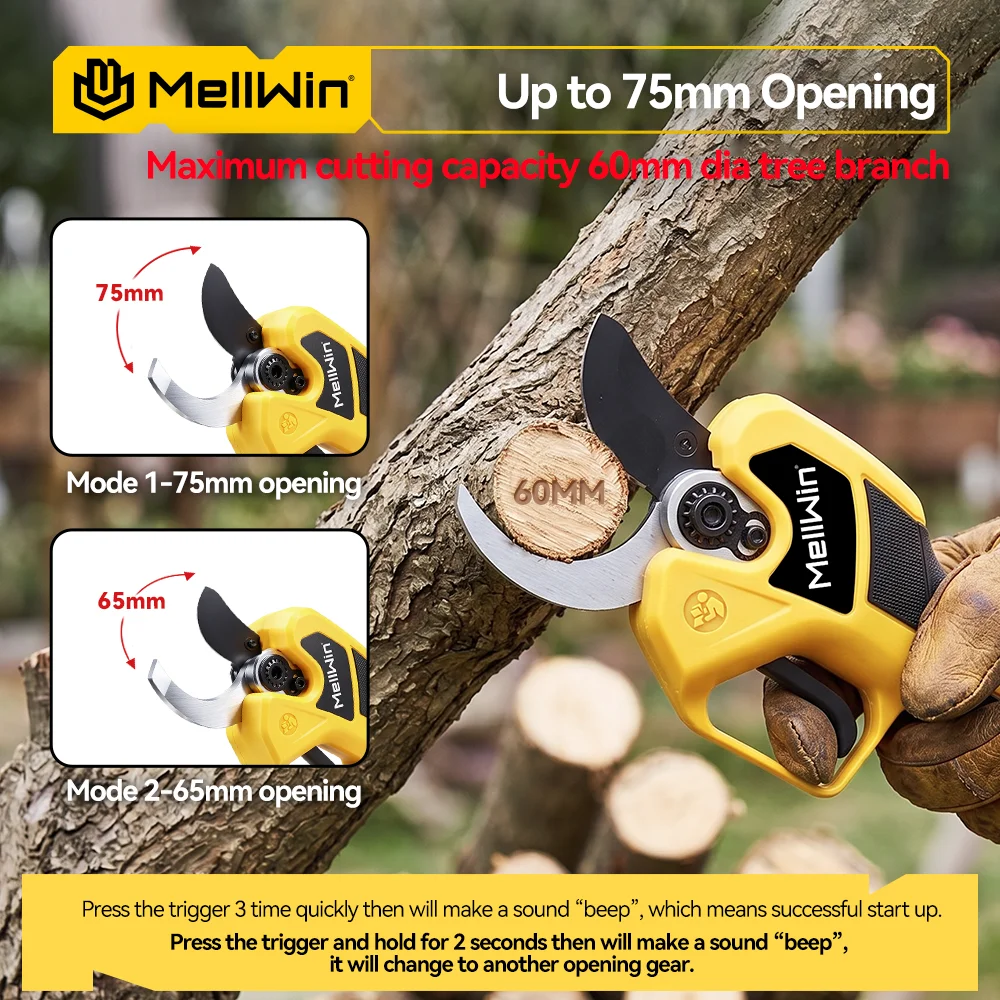 MELLWIN Electric Pruning Shears 60mm Brushless 3000W Cordless Fruit Tree Branch Scissors Power Tool for Makita 18V Battery Pin - Image 4