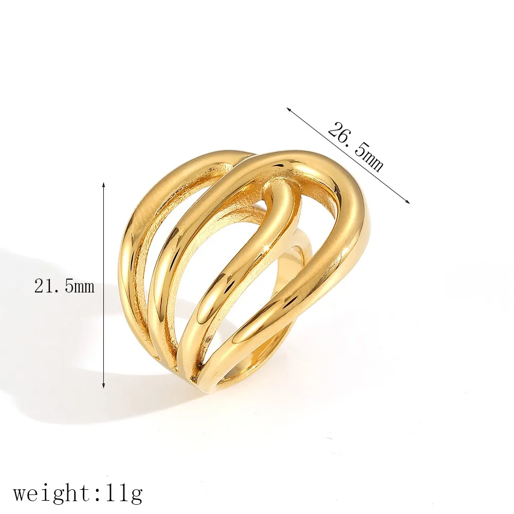 TD Edelstahl Gold Silber Gemischte Farben Unregelmäßige Geometrische Linien Offener Ring für Frauen Wasserfester Modeschmuck – Detail 4