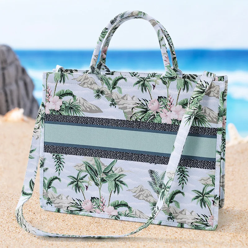 2024 Cross border E-commerce Women\'s Handbag Large Capacity Tote Bag Beach Canvas Embroidered Bag