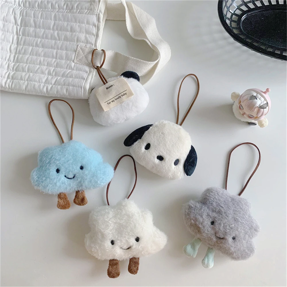 Kawaii Plush Bear Cloud Panda Name Sticker Pendant Keychain Cartoon Animal Stuffed Doll Keyring Children\'s Anti-lost Name Tag