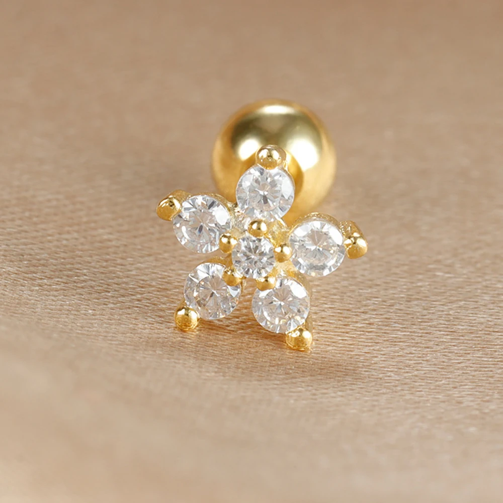 1PC Modny kolczyk ze stali nierdzewnej Mini CZ Zircon Flower Stud Earring Tragus Chrząstka Helix Hoop Conch Rook Daith Lobe Piercing Biżuteria — zdjęcie 7
