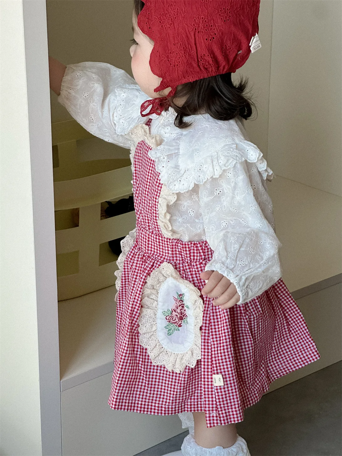 2025 Spring New Baby Sleeveless Strap Dress Flower Lace Girls Sweet Plaid Dress Infant Toddler Princess Dress Girls Clothes
