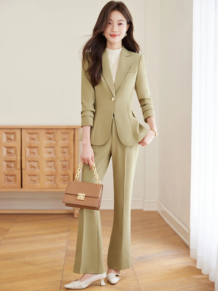 

Женский повседневный универсальный деловой костюм-двойка 2025 года, весна-осень, новинка, в корейском стиле, с эффектом высокого класса, профессиональный топ