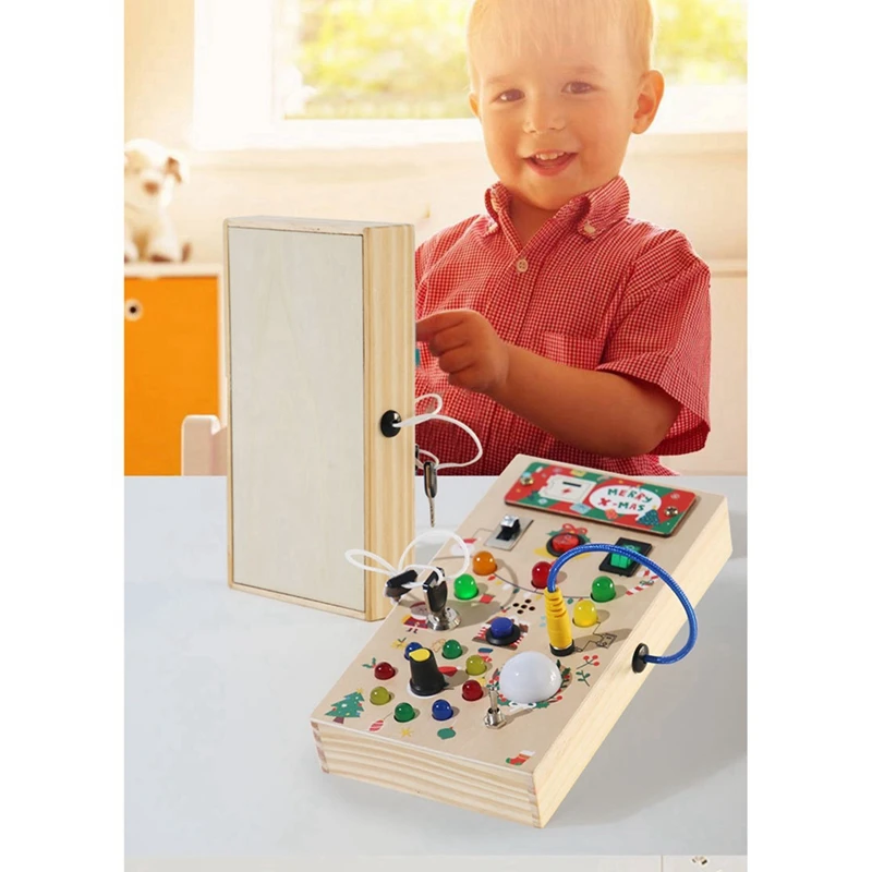 

Busy Board Sensory Toys Wooden With LED Light Switch Control Board Travel Activities Children Games, Durable