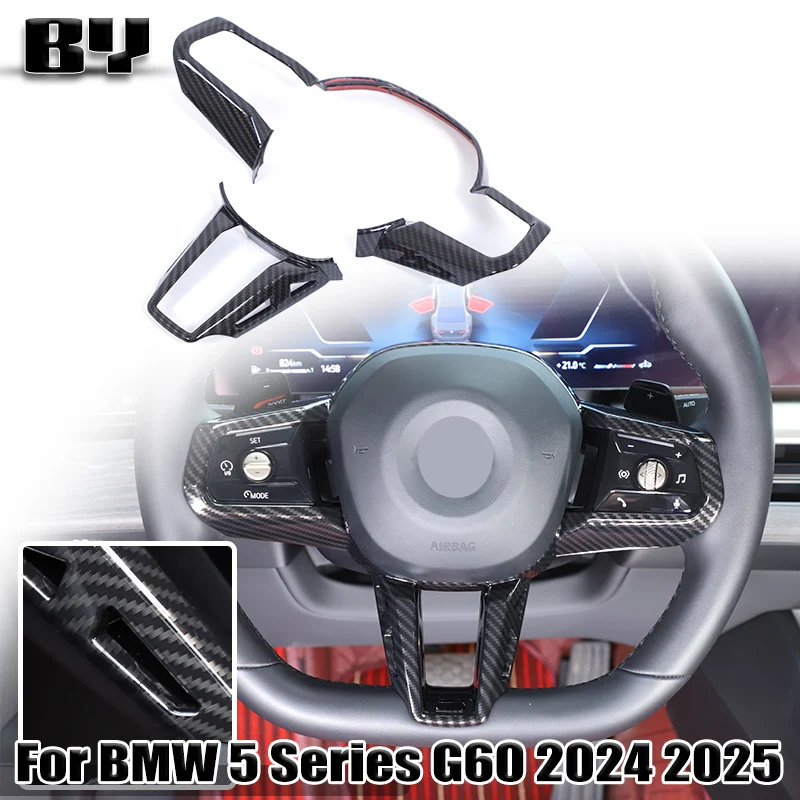 

For BMW 5 Series G60 2024 2025 Sport version ABS Carbon Fiber Car Steering Wheel Frame Cover Trim Sticker Car Accessories