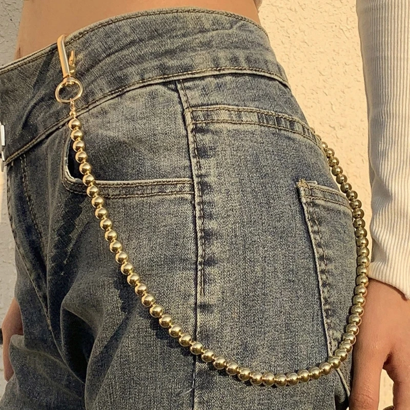 Simple Imitation Pearl Waist Chain Belt Beaded Chains Pants Chain for Teens Wear Resistant Hiphop Trouser Jeans Chain