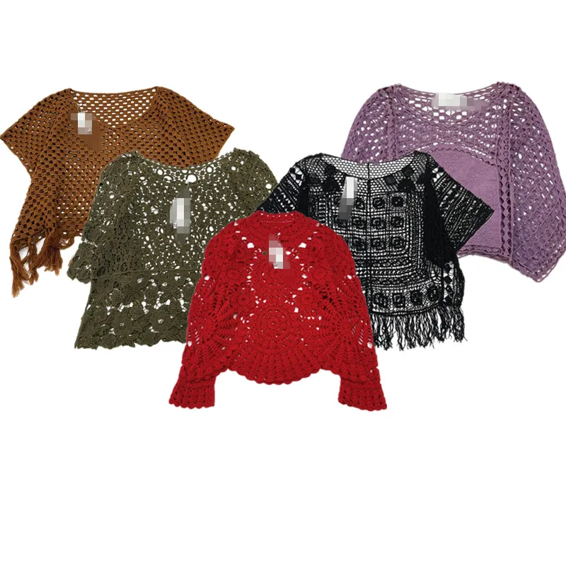 

Винтажный двухслойный ажурный однотонный роскошный вязаный свитер ручной работы с плавающим цветком для женщин, лето 2024