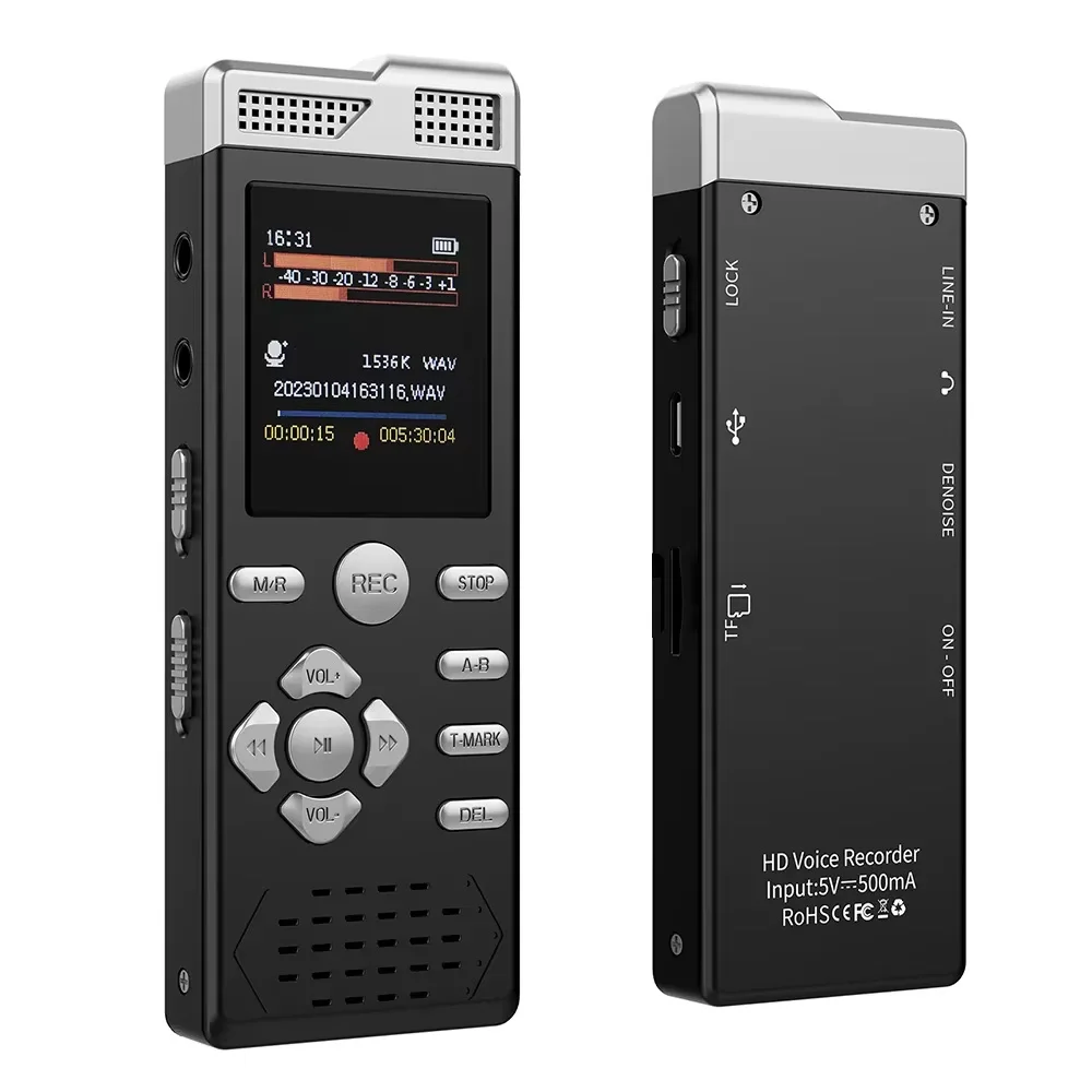 J26 Voice Activated Dual Mic Recording Password Protection Line-in Player 16G Voice Recorder MP3 Player Portable Dictaphone