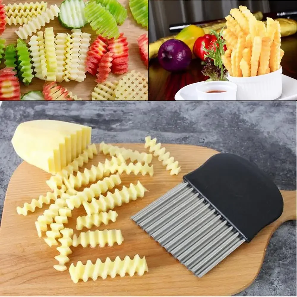 Crinkle Cutter Blade Waffle Fry Cutter Stainless Steel Vegetable Potato Wavy Chopper Knife French Fry Slicer for Carrot Onion